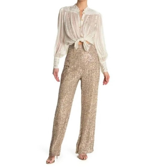Le Superbe Bianca Trousers Gold Sequin Pants NWT Sz 2 - Picture 3 of 8